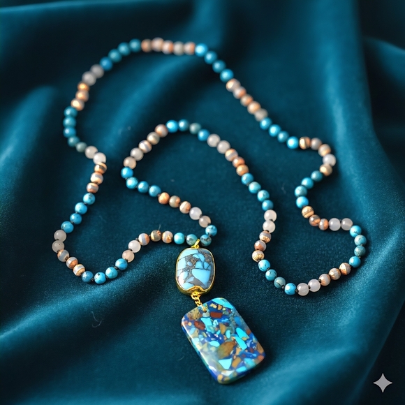 Radiant Orgonite Energy Pendant & Vibrant Crystal Beads Boho-Chic Necklace - Picture 10 of 13